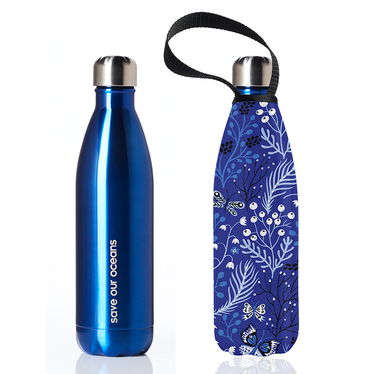 Future Bottle + Carry Cover (Frond Print) - 500ml/17oz Blue