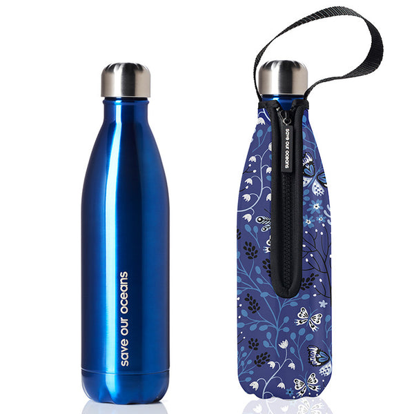 Future Bottle + Carry Cover (Frond Print) - 500ml/17oz Blue