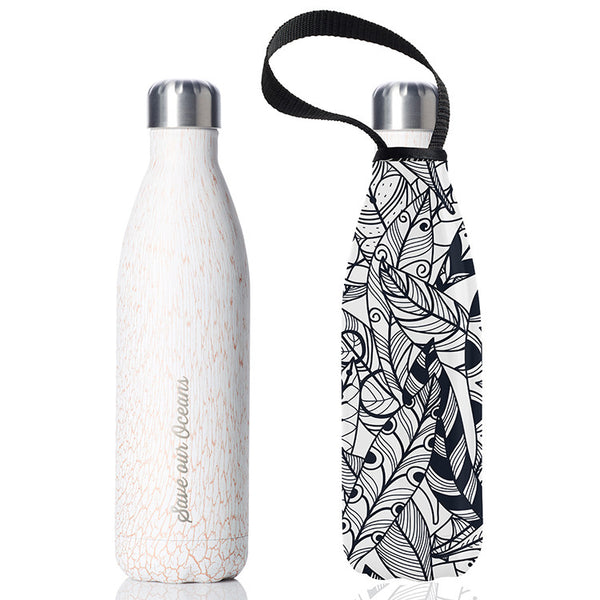 Future Bottle + Carry Cover (White Feather Print) - 750ml/25oz Sand