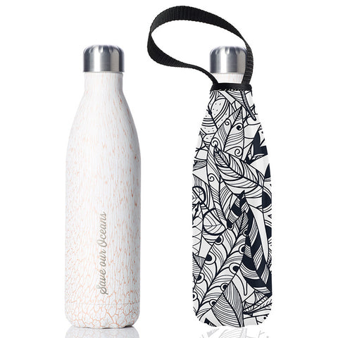 Future Bottle + Carry Cover (White Feather Print) - 750ml/25oz Sand