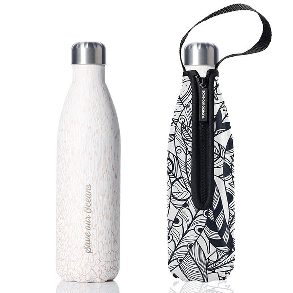 Future Bottle + Carry Cover (White Feather Print) - 750ml/25oz Sand