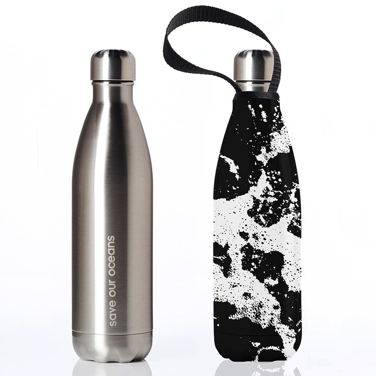 Future Bottle + Carry Cover (White Water Print) - 750ml/25oz Silver