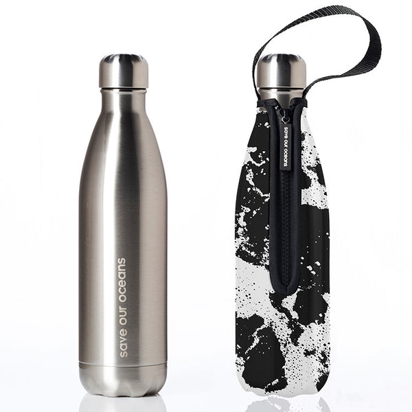 Future Bottle + Carry Cover (White Water Print) - 750ml/25oz Silver