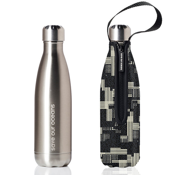 Future Bottle + Carry Cover (Zip Print) - 500ml/17oz Silver